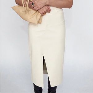Zara Faux Leather Midi Skirt in Ecru
